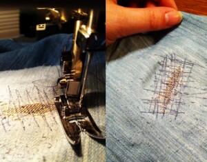 Sewing over the hole in the jeans